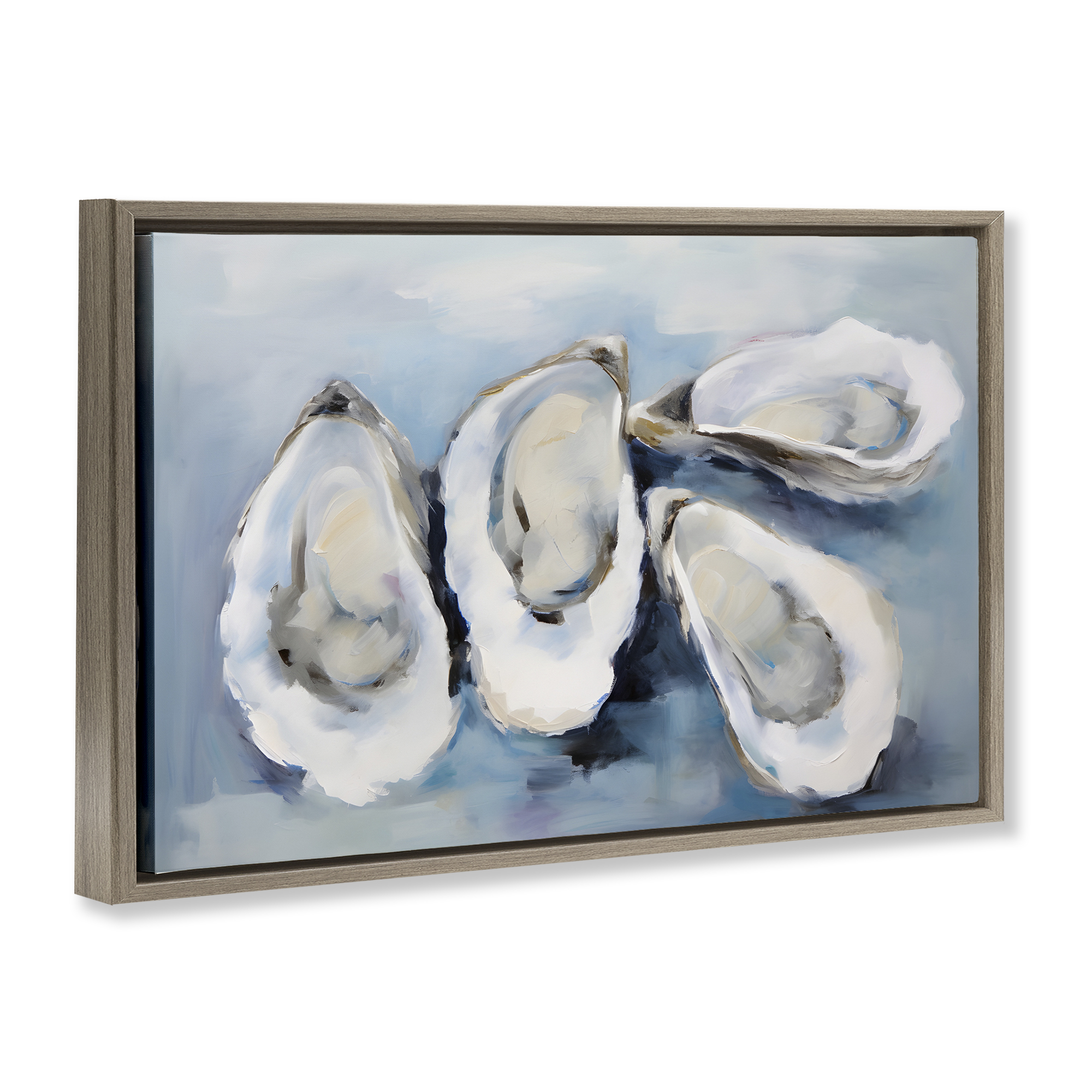 Stupell Industries Four Oysters Impression Nautical & Beach Painting Brown Floater Framed Canvas Art Print Wall Art, 31 x 21