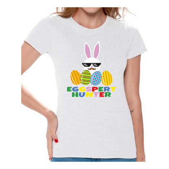 Awkward Styles Eggspert Hunter Tshirt Easter T Shirt Women Easter Gifts for Her Easter Egg Hunt Outfit Easter Holiday Shirts Funny Easter Bunny Shirt Easter Hunt T Shirt for Women Happy Easter Tshirt