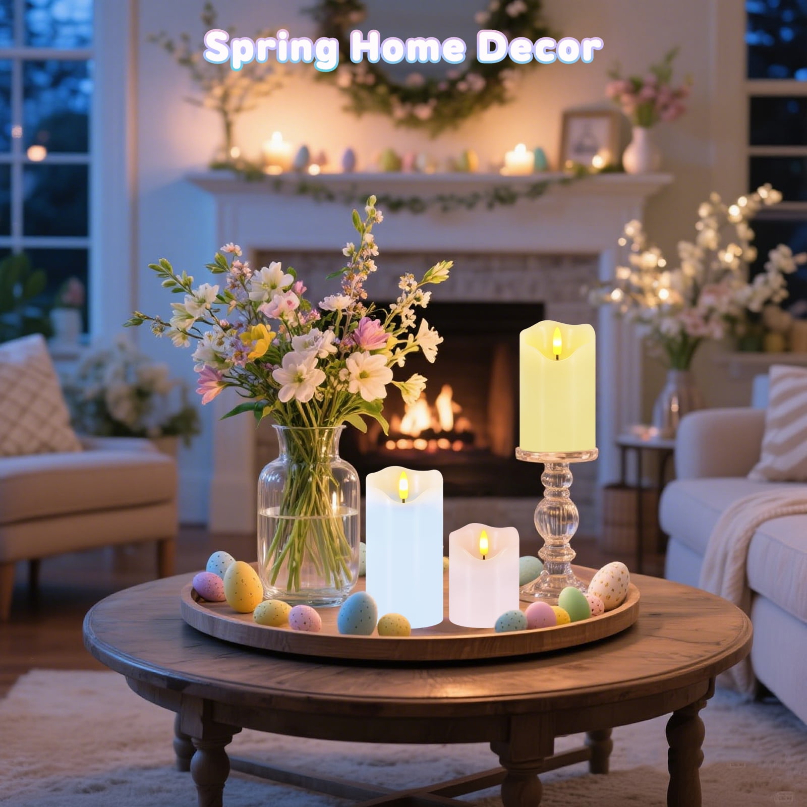 Flameless Candles Light, Set of 3 Pastel Spring LED Candles with Remote & Timer, Flickering Easter Pillar Candles Battery Operated, Real Wax Electric Candles for Home Spring Easter Decor