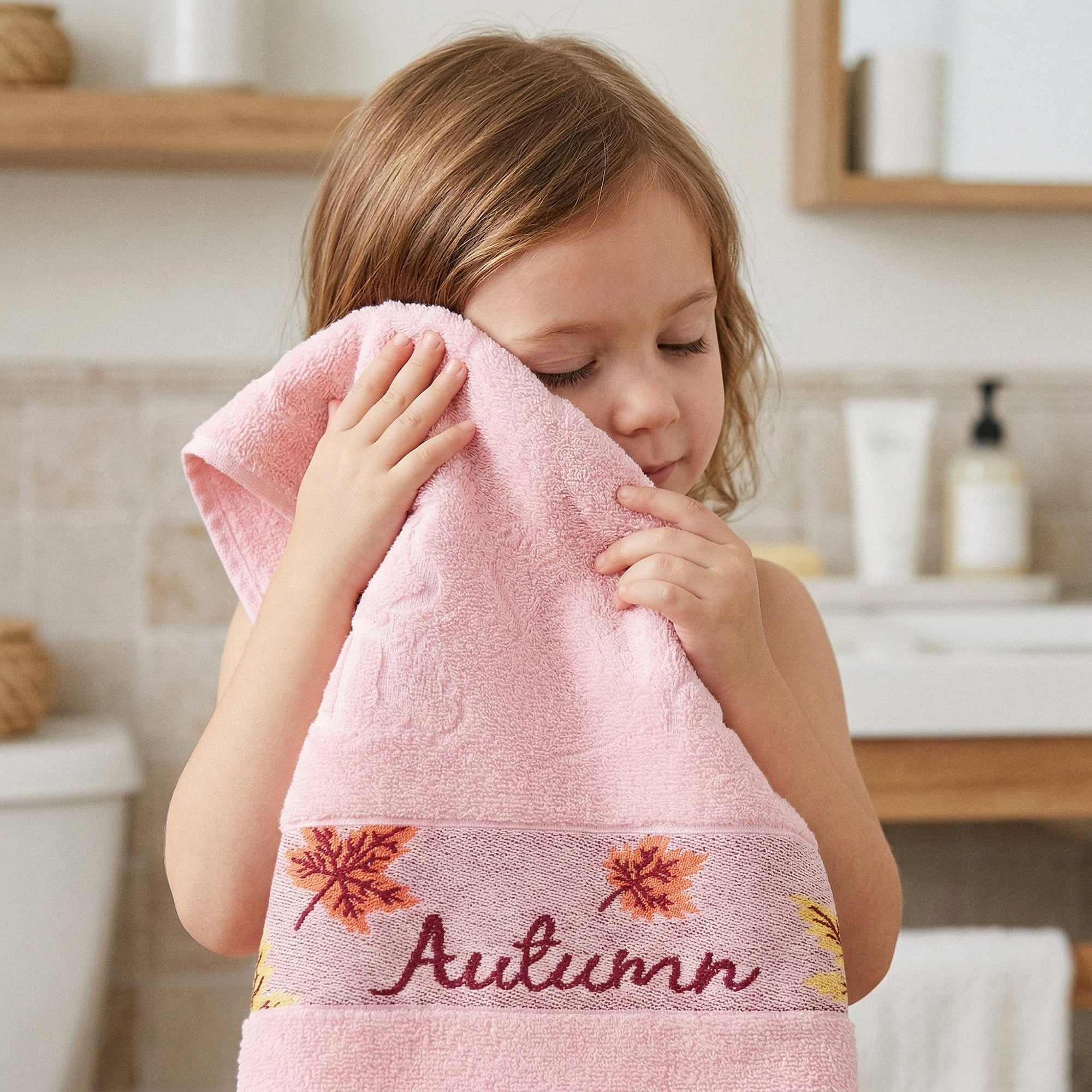Unique Bargains Maple Leaf Jacquard Soft Absorbent Quick Dry Towels Pink 2pk