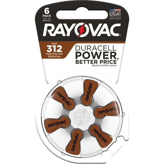 Rayovac Size 312 Hearing Aid Batteries (6 Pack), Size 312 Batteries