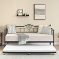 thumbnail image 5 of Eastvita Metal Twin Size Bed Frame with Trundle, Heavy Duty Pull-Out Daybed Sofa Bed with Headboard and Side Armrests, Easy Assembly, Living Room, Bedroom, Guest Room, 5 of 9