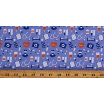 Cotton Medical Equipment Nurses First Aid Hospital Heartbeat Purple Cotton Fabric Print by the Yard (110833-CA61220)