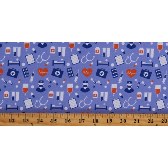 Cotton Medical Equipment Nurses First Aid Hospital Heartbeat Purple Cotton Fabric Print by the Yard (110833-CA61220)