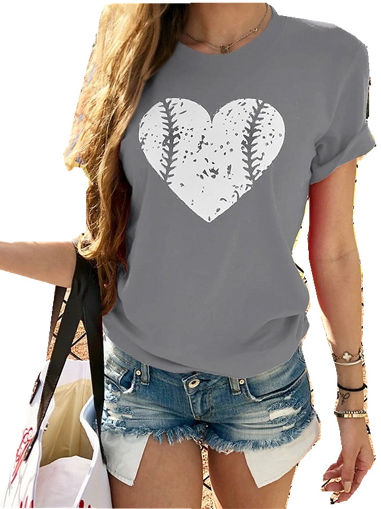 SySea - Heart Baseball Print Tee Short Sleeved Women Casual T-shirt ...