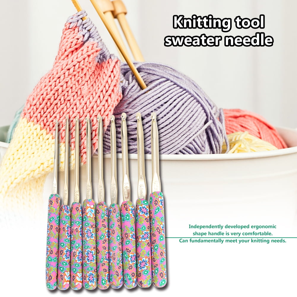 9pcs Aluminum Crochet Set Ceramic Handle Knitting Needles Kit Weaving Tools 3 