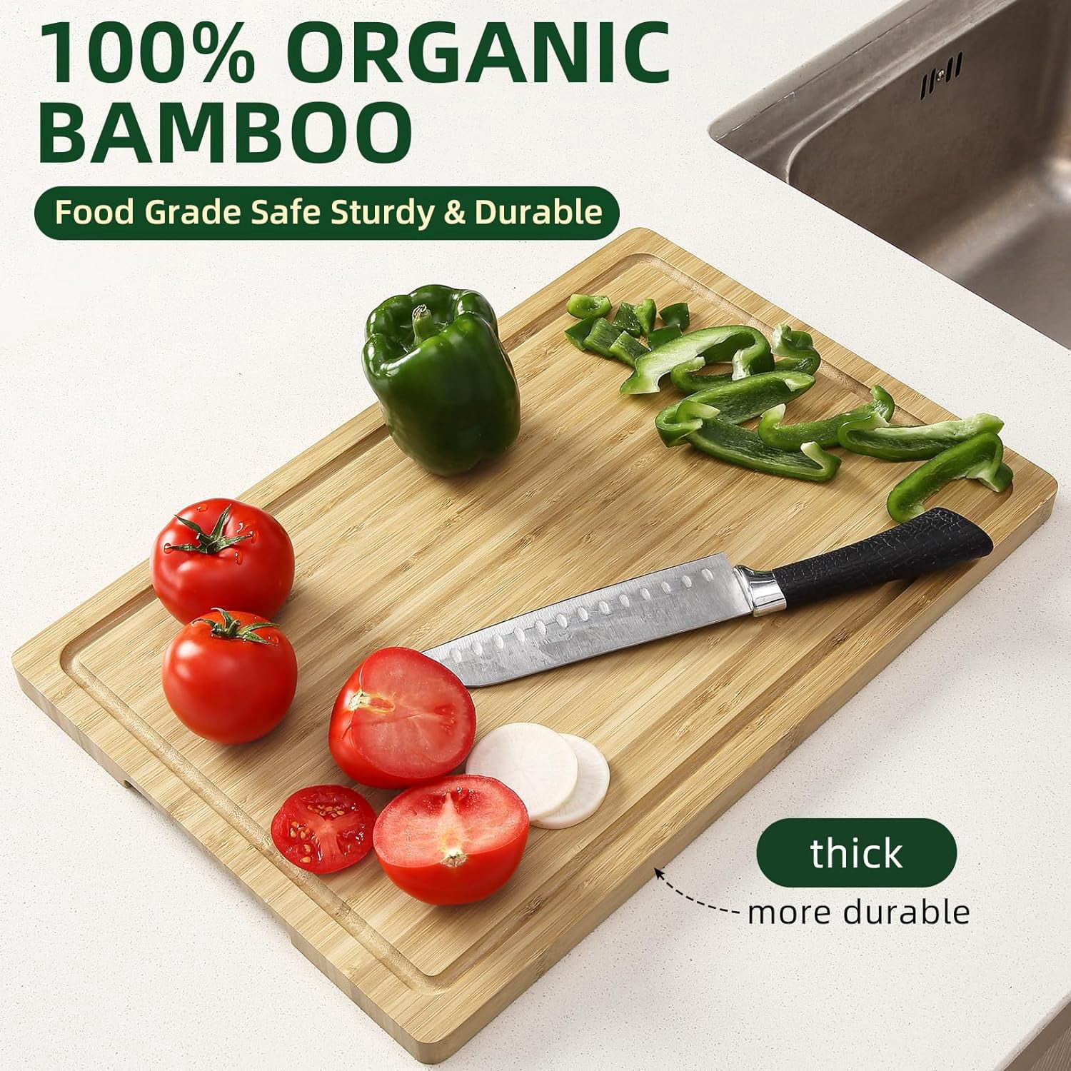 18" x 12" Bamboo Cutting Board for Kitchen,Wooden Butcher Block with Juice Groove & Handle,Large Wood Charcuterie Cheese Board,Bamboo Chopping Board for Meat and Vegetables