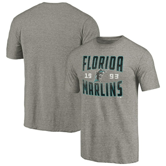 Men's Gray Florida Marlins Cooperstown Collection Vintage Antique Stack Tri-Blend T-Shirt