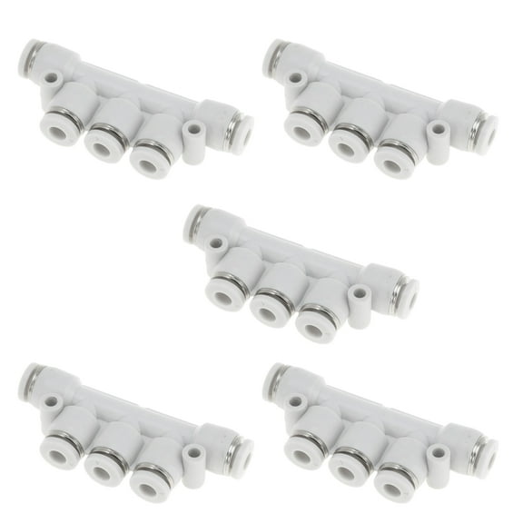 Unique Bargains Push to Connect Air Fittings 5/32" Five Way Air Line Quick Connector Plastic 5 Pcs White Silver Tone