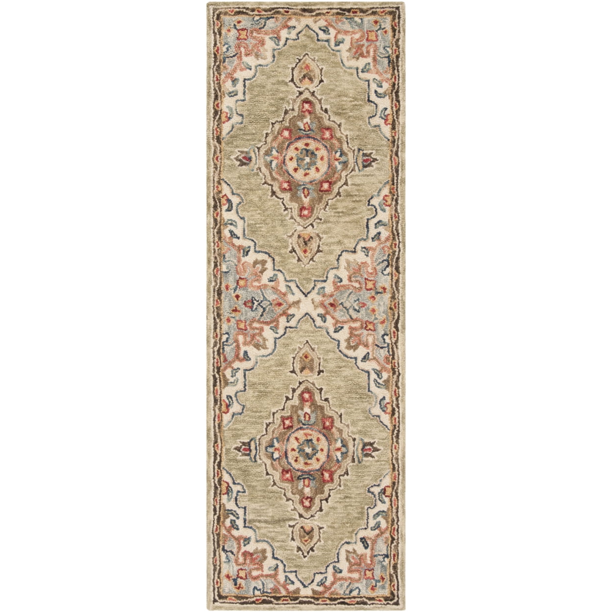 SAFAVIEH Aspen Emilija Southwestern Wool Runner Rug, Sage/Brown, 2'3" x 7'