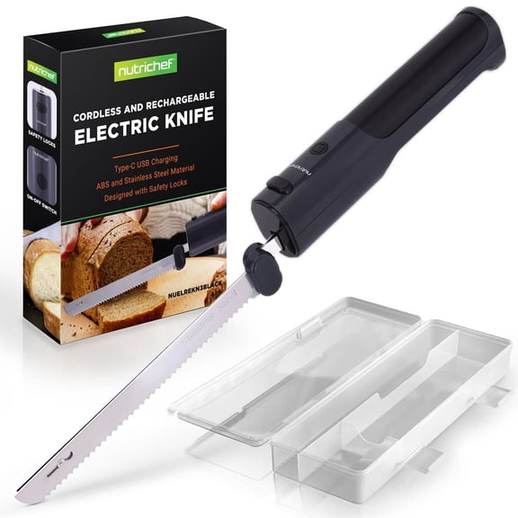 Electric Bread Knife for Carving Cooked Meats, Cooked Poultry, Bread, Crafting Foam, and More, Lightweight with Contoured Grip Handle (Black)