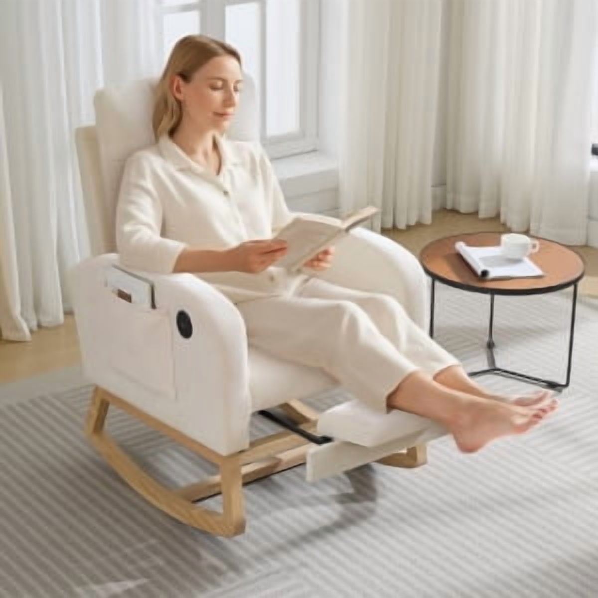 Huisuilinss Rocking Chair Nursery with Foot Rest,Nursery Rocking Chairs, Teddy Nursing Glider Rocker Chair,Modern Rocking Armchair with High Back for Nursery, Living Room, Bedroom\