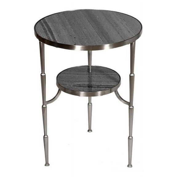 Dharma Side Table on Cast Iron Frame in Satin Nickel Finish with Gray Marble