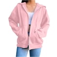 thumbnail image 4 of BiZtdJrK Jackets for Women Full Zip Long Sleeve Hooded Sweatshirts Solid Color Casual Hoodies with Pockets Going Out Tops My Orders Placed by Me Pink XXL, 4 of 5