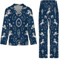 thumbnail image 4 of Top-kevin Womens Pajamas Set Christmas Bows And Stars Pattern Soft Long Sleeve Sleepwear Button Down Sets, 4 of 12