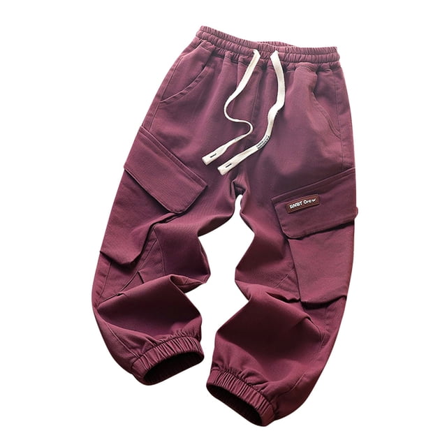 MeetoTime Kids Boys Pull On Cargo Pants with Pockets Baggy Drawstring Elastic Waist Sweatpants