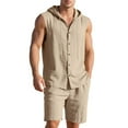 thumbnail image 6 of Timoontee Lightweight Summer Sets for Men Casual 2 Piece Tracksuits Button Down Sleeveless Mock Neck Tank Hoodies with Drawstring Shorts Solid Daily Outfits Khaki XXXL, 6 of 7
