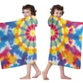 thumbnail image 4 of Colorful Rainbow Tie Dye Spiral Pattern Hooded Bath Towel，60"x35" for Ages 3 To 12 Kids, Quick Dry Lightweight Soft Microfiber Hood Beach Towel Cover Up for Kids, 4 of 7