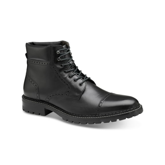 JOHNSON & MURPHY Mens Black Lug Sole Brogue Detailing Cushioned Removable Insole Garrison Cap Toe Block Heel Lace-Up Boots Shoes 8 M