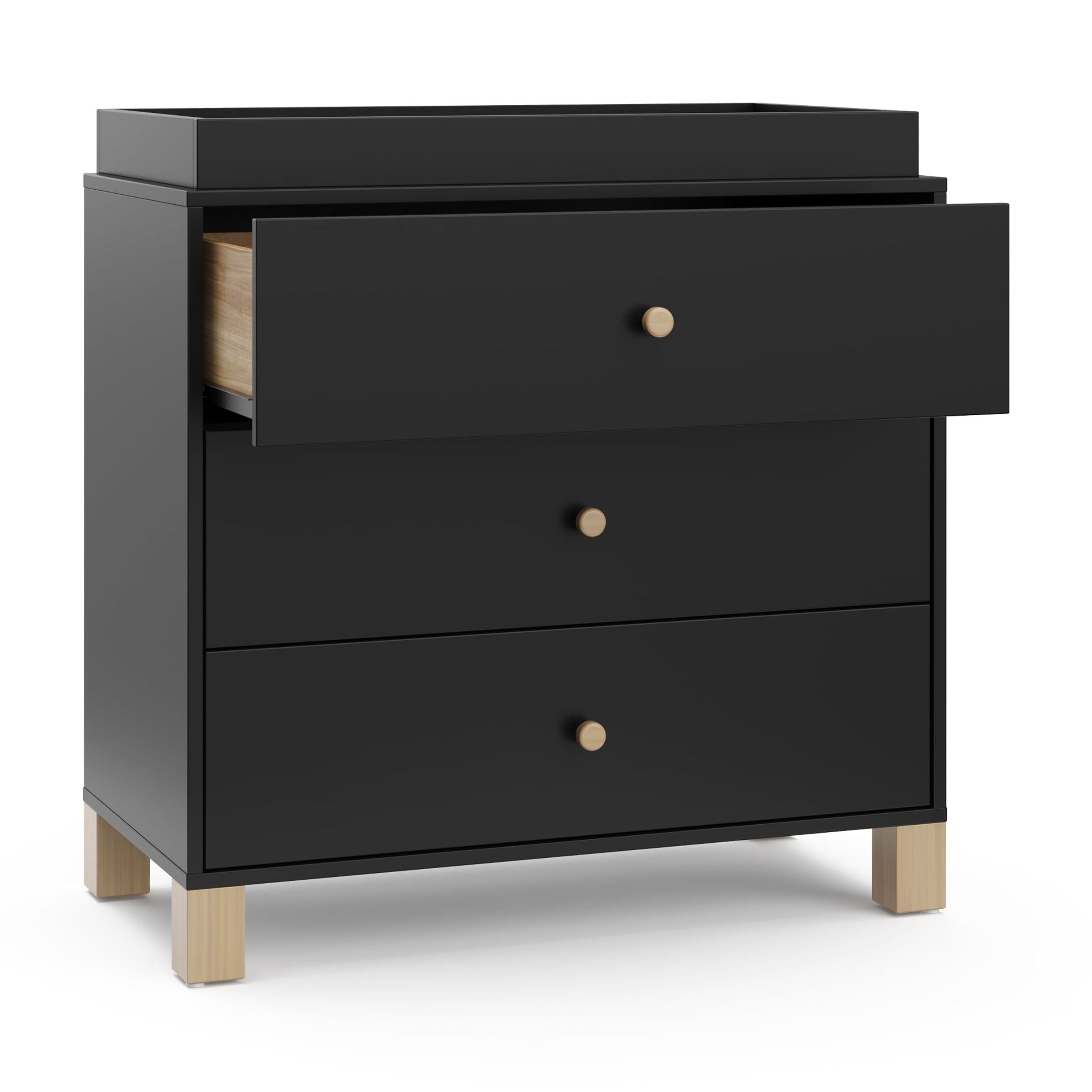 Storkcraft California 3 Drawer Dresser with Infant Changing Topper, Black with Driftwood