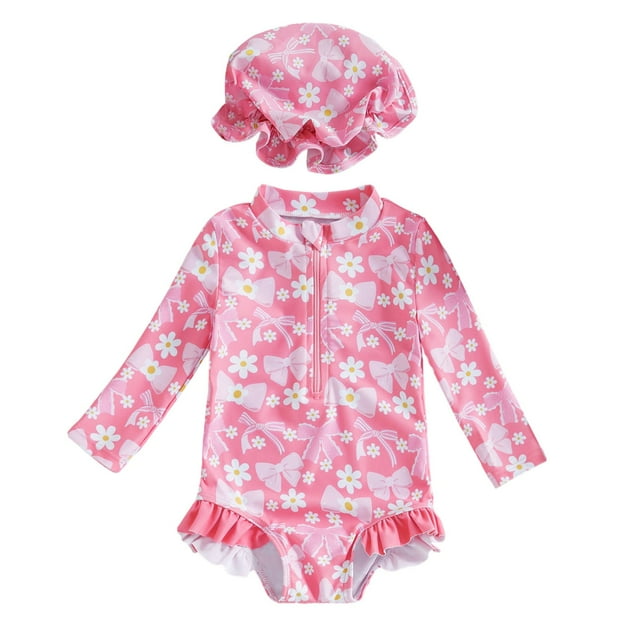 Maillot de Bain anti-UV pour Filles, Protection Solaire à Volants, Manches Longues, 2-3 Ans