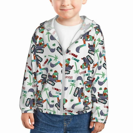 

Lukts Dinosaur on Excavator2 Print Children s Long-Sleeved Sun Protection Clothing Hooded Sweatshirts for Boys and Girls Outdoor Sports-18 Months