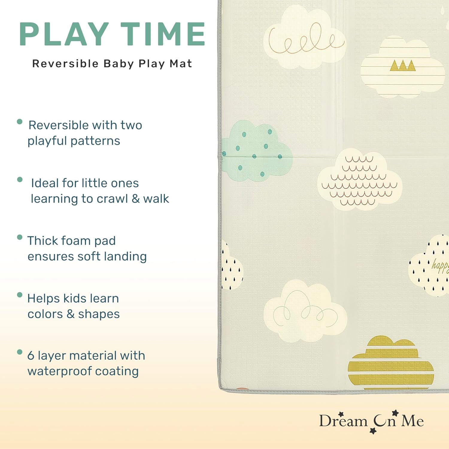 Reversible  Playmat, Foldable  Large Thick Foam Crawling Playmats for Toddlers, Waterproof Portable Playmat for Babies