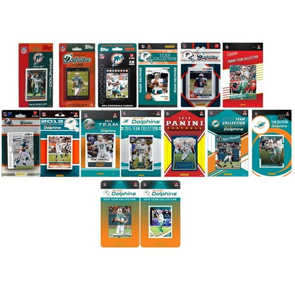 C&I Collectables DOLPHINS1518TS NFL Miami Dolphins 15 Different Licensed Trading Card Team Sets