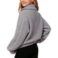thumbnail image 6 of BXJX Girls Cable Knit Sweaters, Half Zip School Lapel Collar Long Sleeve Fall Pullover Tops Gray Size 14-15 T, 6 of 7