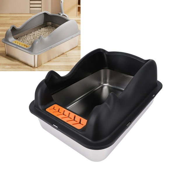 Stainless Steel Cat Litter Box, 19.7x13.8x3.9in Enclosed Cat Litter Pan with High Wall Sides, Metal Litter Pan Tray for Big Cats, Anti Splashing & Non Sticky, Includes Scoop