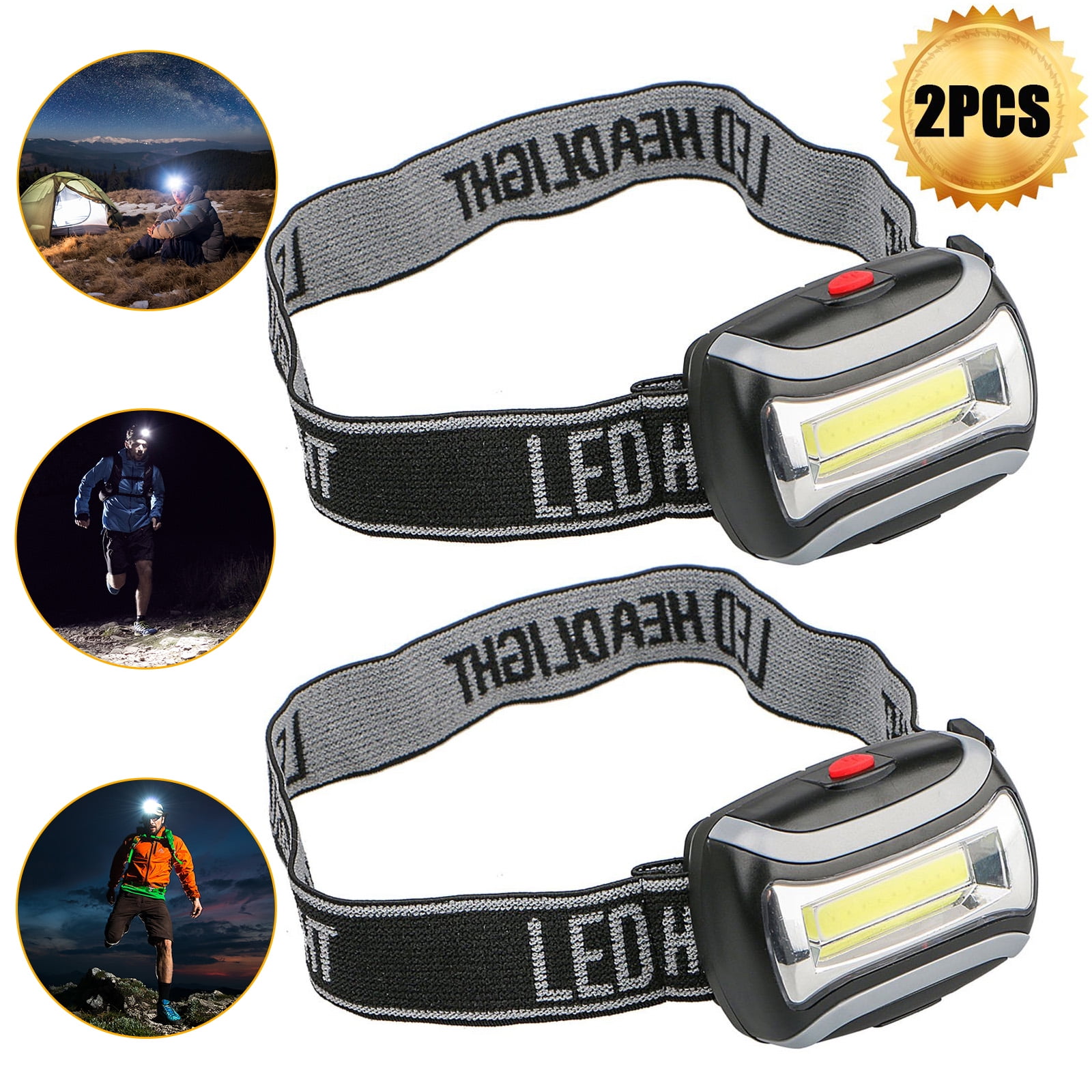 2-pack 5W 800LM 3-Mode Battery Operated COB Head Light LED Headlamp  Flashlight for Camping Night Fishing - Walmart.com