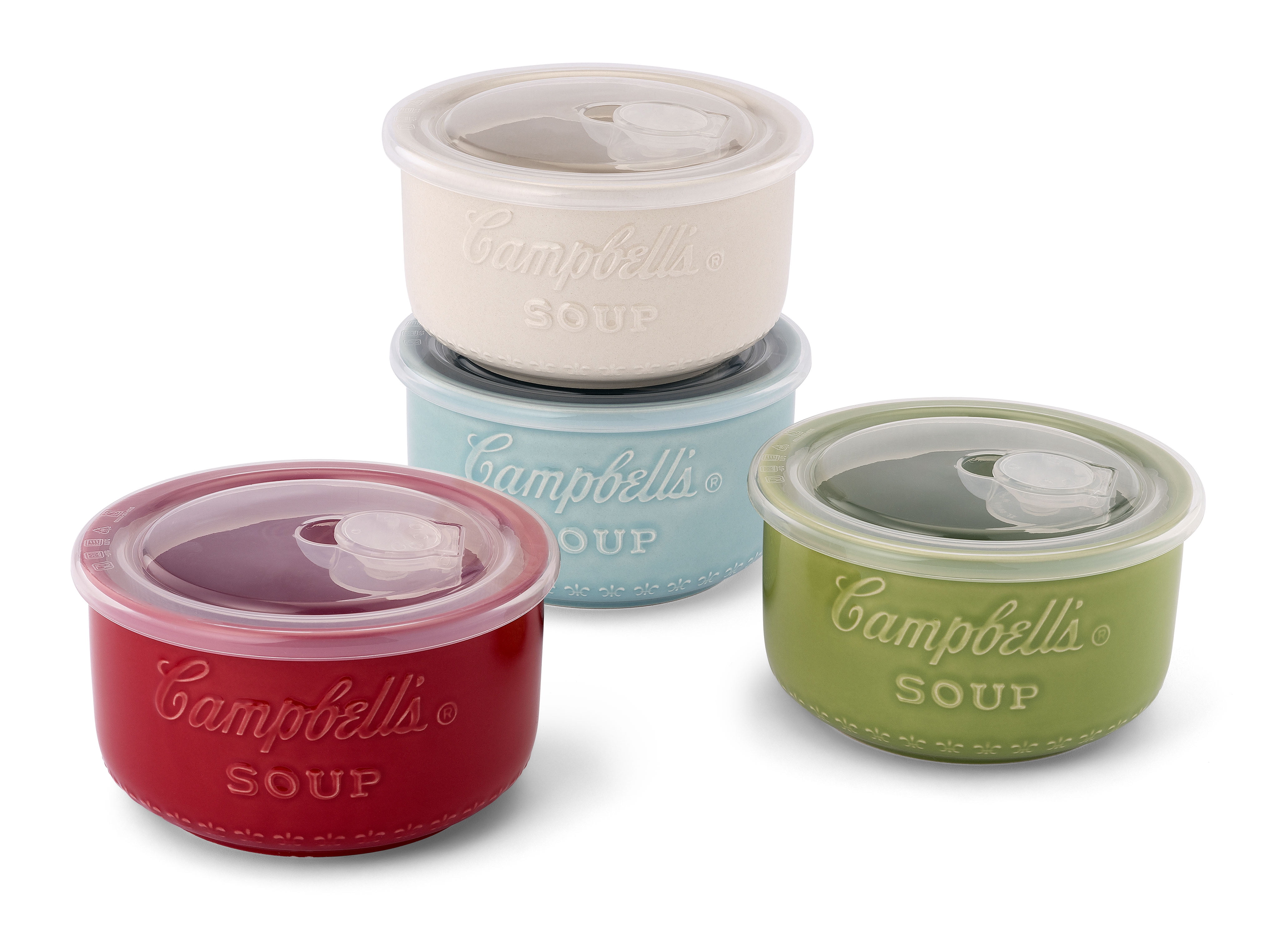 Campbells WMTL179 Ceramic Soup Bowls w/ Air Vent Lids, set of 4