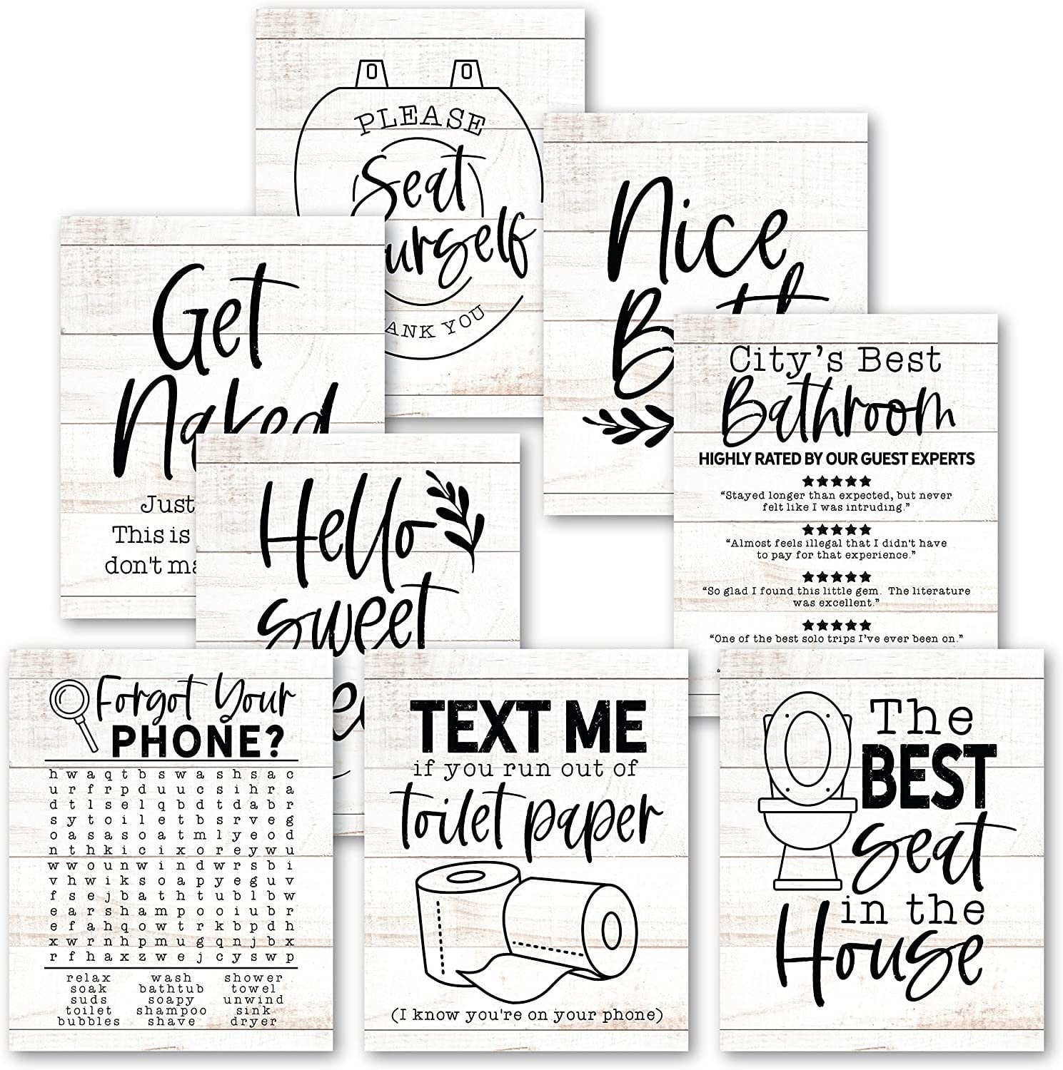 6 Reversible Funny Bathroom Signs Decor Funny Bathroom Wall Art 8x10