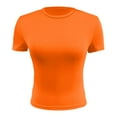 thumbnail image 5 of FINALGANG Womens Solid Color Crewneck Short Sleeve Crop Top Stretchy Slim Fit Casual Basic Tees For Summer Workout Daily Wear Orange XL, 5 of 5