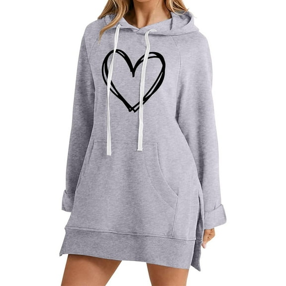 Sun Dresses for Women 2026 Fashion Leisure Printing Pocket Long Sleeve Hooded Hoodie Dress Loose Flowy Beach Sundress