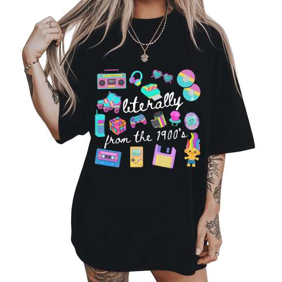 Retro 90s Baby Icon Print Tshirt Black S-5XL Colorful Throwback Graphic Tees Shirts Tops