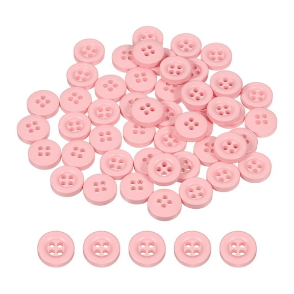 Uxcell 50pcs Sewing Button 11mm 4 Holes Resin Round Crafting Buttons, Pink