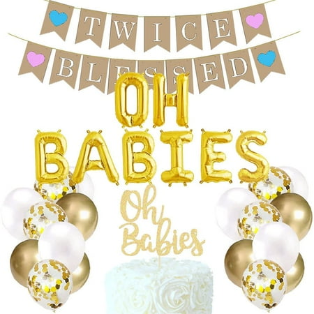 Twins Baby Shower Decorations Set Gold Theme, Banner, OH BABIES