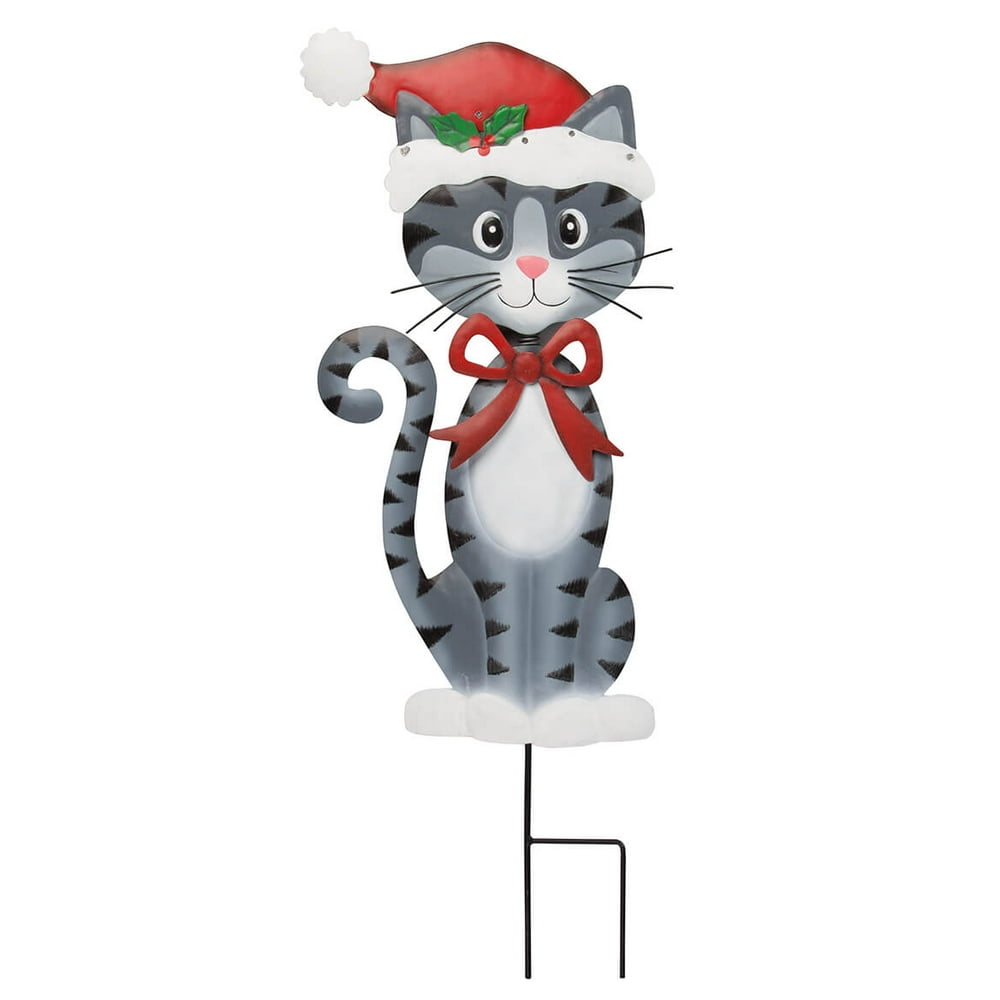 Metal Solar Christmas Cat Stake by Fox River Creations, Holiday Lawn