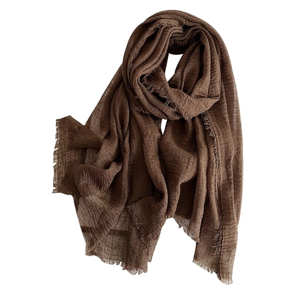Fringed Linen Blend Scarf,Solid Travel Shawl,Lightweight Casual Wrap,Soft Cotton Linen Blend Scarf Elegant Fringed Edge Lightweight Breathable Solid Color Versatile Shawl for Travel Outdoor,Brown
