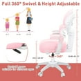 thumbnail image 5 of COSVALVE Height Adjustable Kids Study Desk Chair Ergonomic Back-Following,Sit-Locking Boys Girls Computer Chair with 360°Casters(Pink), 5 of 16