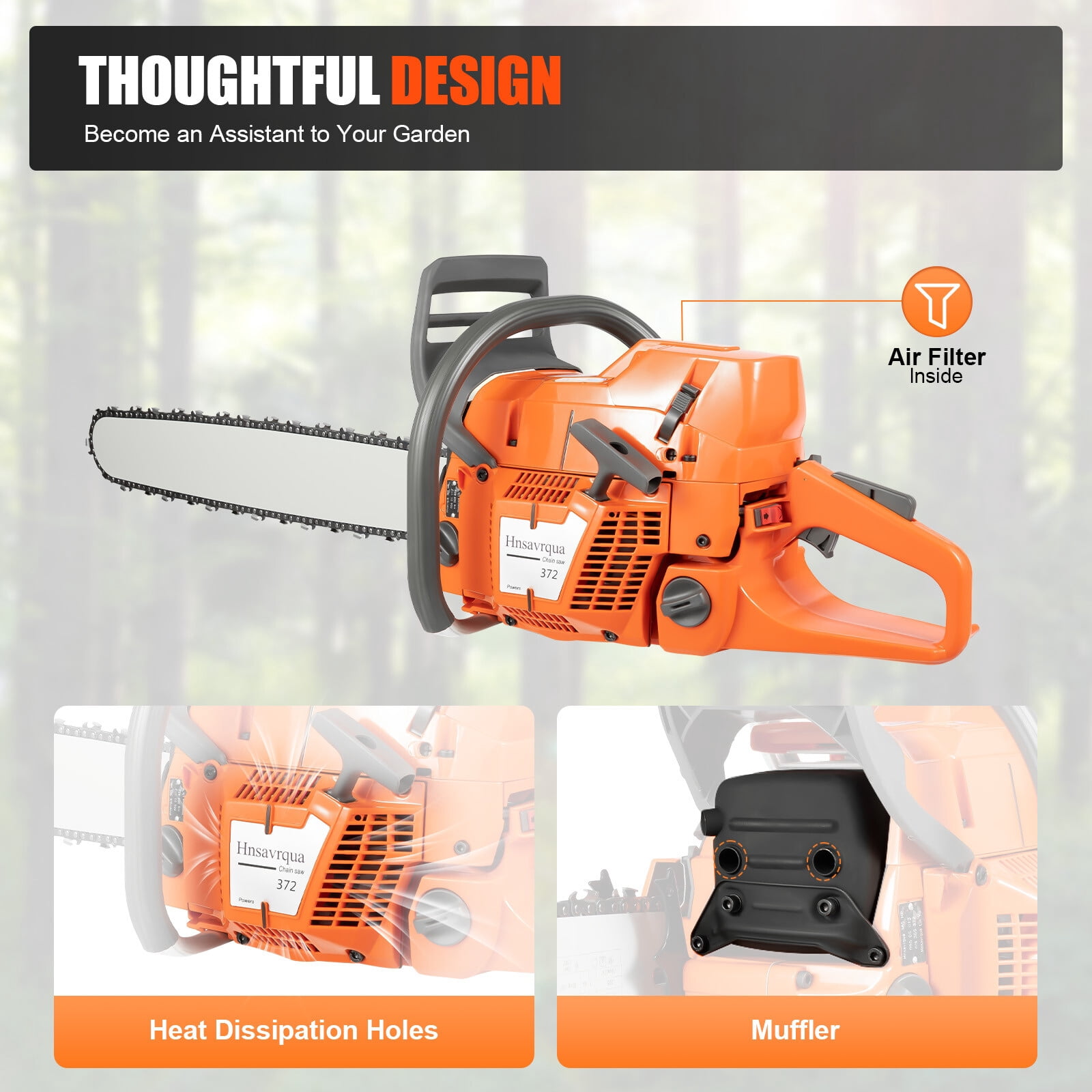 PEAKORA72cc Gas Powered Chainsaw with 24'' Guide Bar Saw Chain 2-Stroke Engine Cut Wood