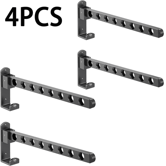 4 Pack Stainless Steel Clothes Hanger Drying Racks, Wall Mount Folding Garment Racks, Coat Hanger Racks, Space Saver Clothing Closet Rack Storage Organizer for Laundry Bedroom Bathroom(12.6 in)