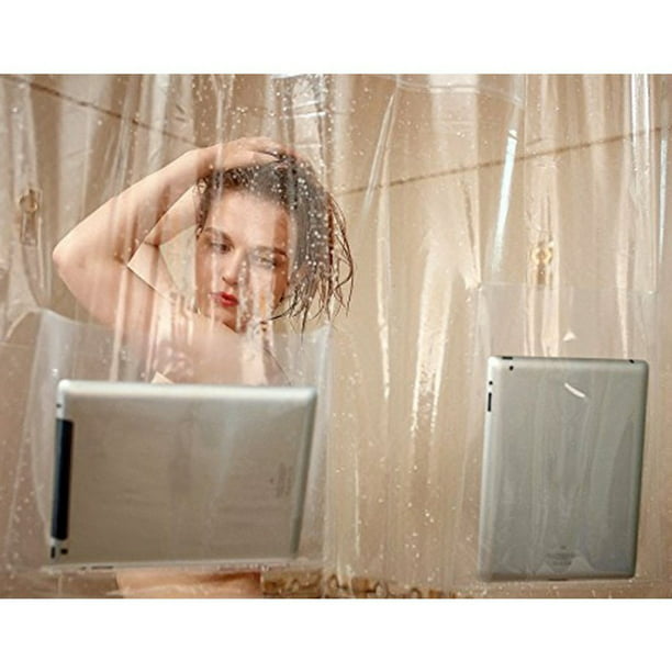 Eco Friendly Eva Clear Shower Curtain, Shower Curtains With Pockets For Electronics