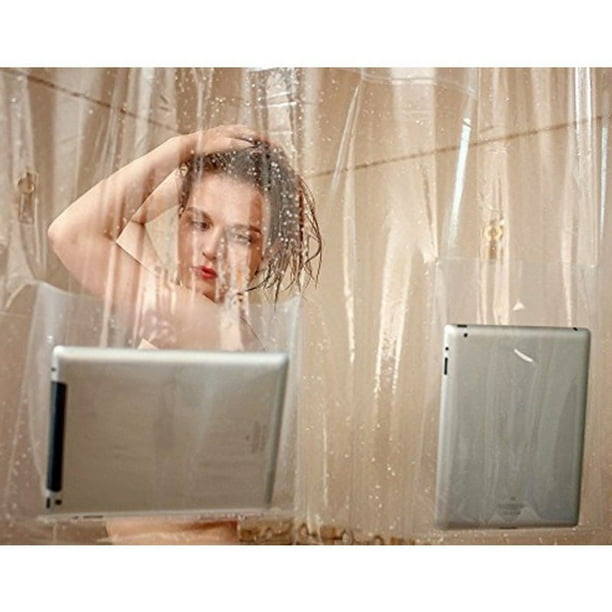 Eco Friendly Eva Clear Shower Curtain Liner With 12 Mesh Pockets For Phone Ipad Tablet Holder Waterproof Mildew Proof 70 X Com Eco Friendly Eva Clear Shower Curtain, Shower Curtains With Pockets For Electronics