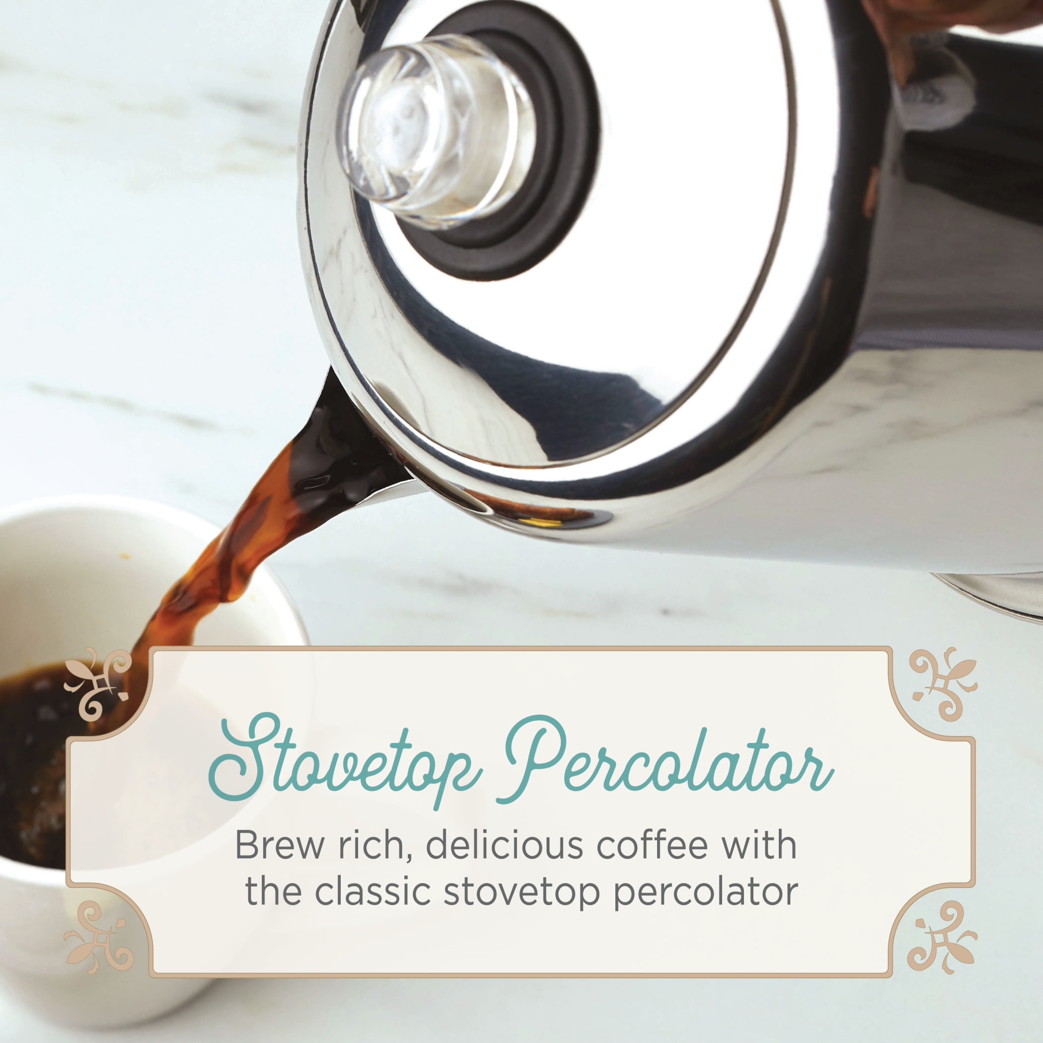 Farberware Classic Stainless 12 Cup Steel Yosemite Stovetop Coffee Percolator, Stainless Steel