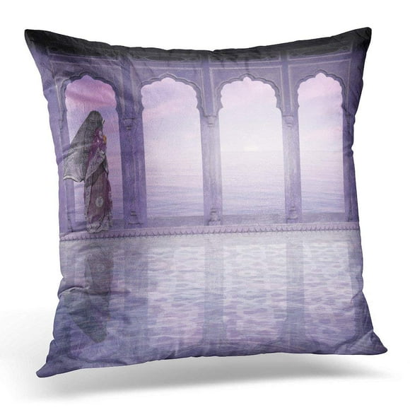 EREHome Blue Yoga Woman in Traditional Palace The Mist India Pillow Case Pillow Cover 18x18 inch
