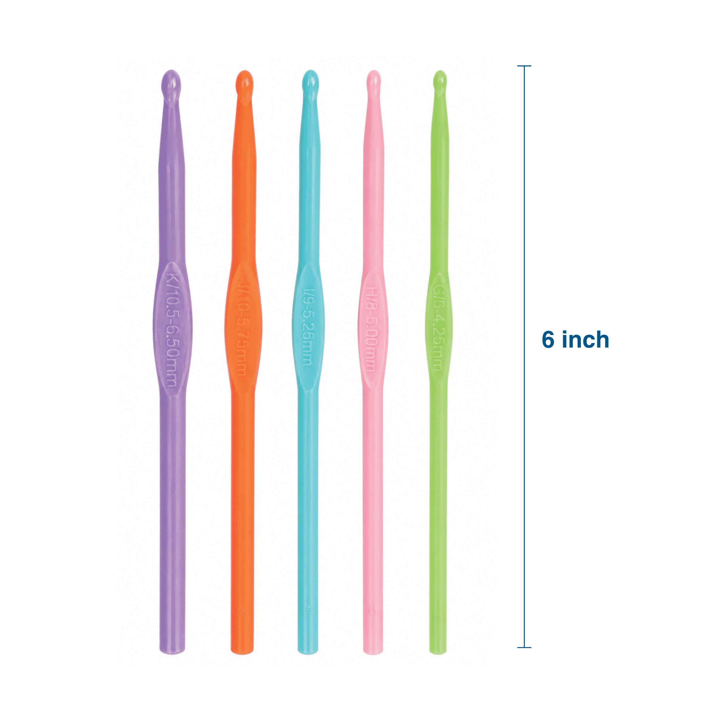 Hello Hobby Plastic Crochet Hooks, Sizes G-K, 5-Piece Set