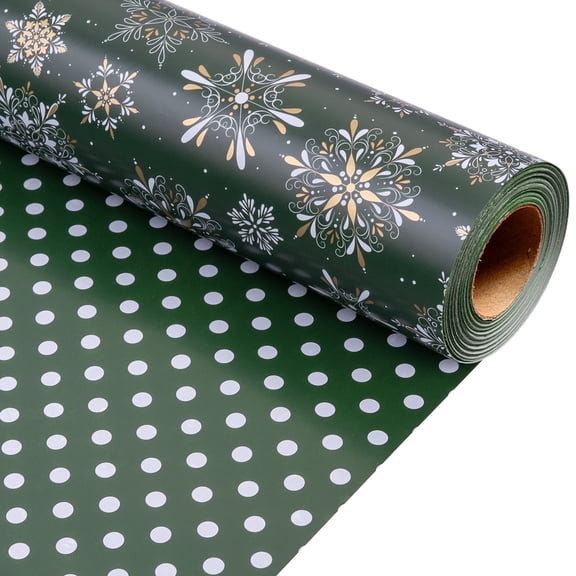 HOMERAL Christmas Wrapping Paper Roll - Green Snowflake Gift Wrap - Perfect for Christmas - 17 Inch X 33 Feet