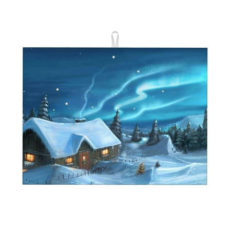 

Tebeau Mountain Cottage In Snow Print Dish Drying Mat for Kitchen Counter Dish Drying Pad with Non-slip Rubber Backed Hide Stain Anti Absorbent for Kitchen Counter Drying Mat